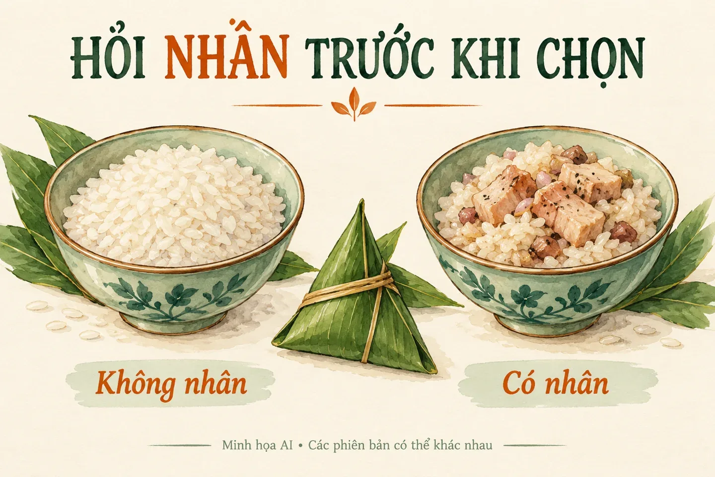 Minh họa AI gợi ý hỏi bánh coóc mò có nhân hay không nhân