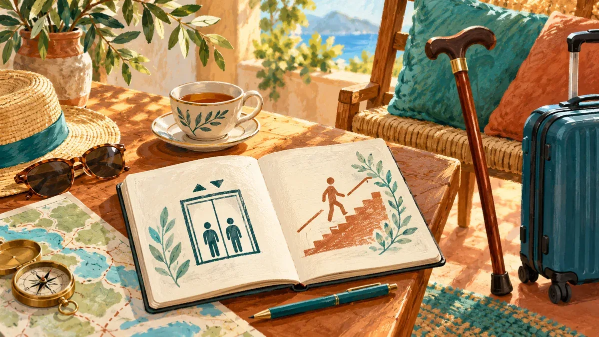 Minh họa AI: ghi chú cần hỏi về thang máy và cầu thang