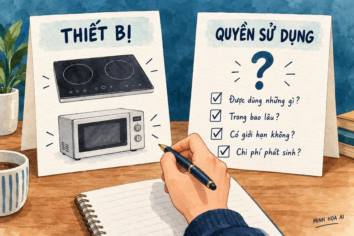 Minh họa AI: phân biệt thiết bị bếp lắp sẵn với quyền sử dụng