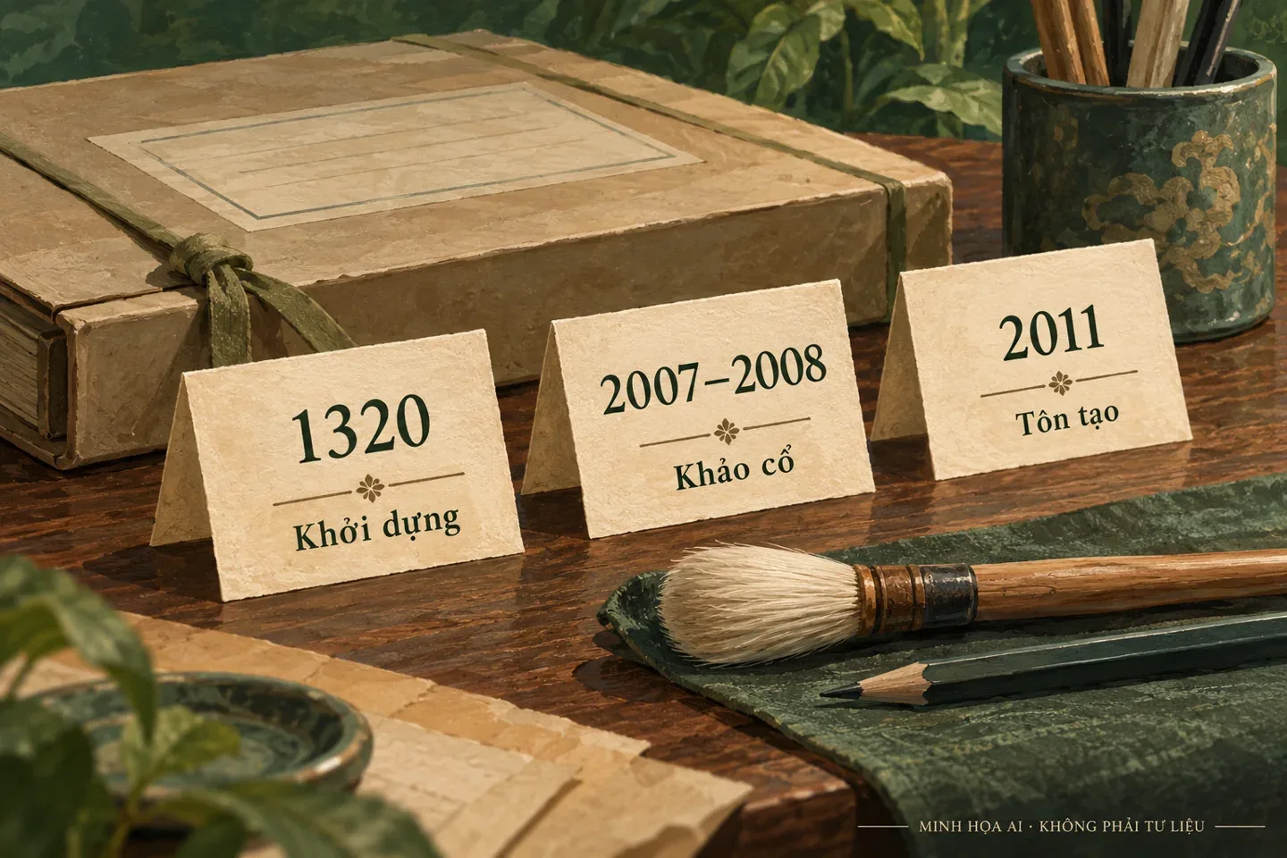 Minh họa AI các mốc 1320, 2007–2008 và 2011 trong câu chuyện Thái Lăng