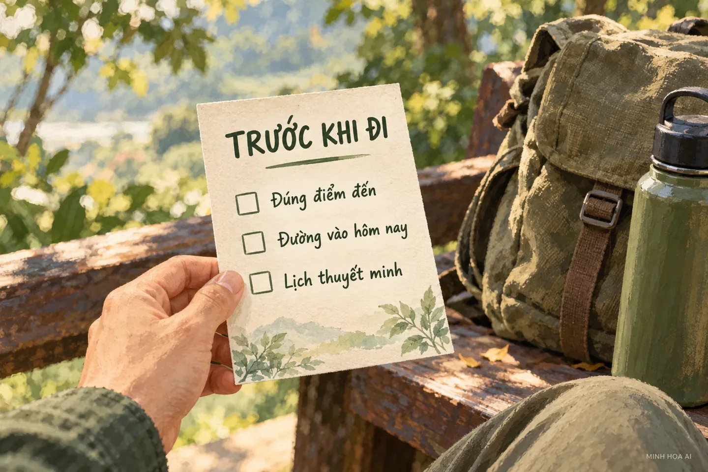 Minh họa AI danh sách xác nhận điểm đến, đường vào và lịch thuyết minh An Sinh