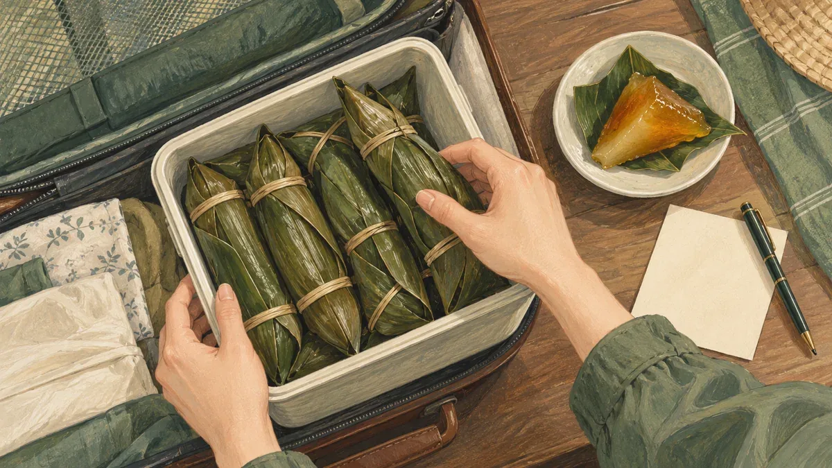 Minh họa AI các gói bánh gio được xếp gọn để mang về làm quà