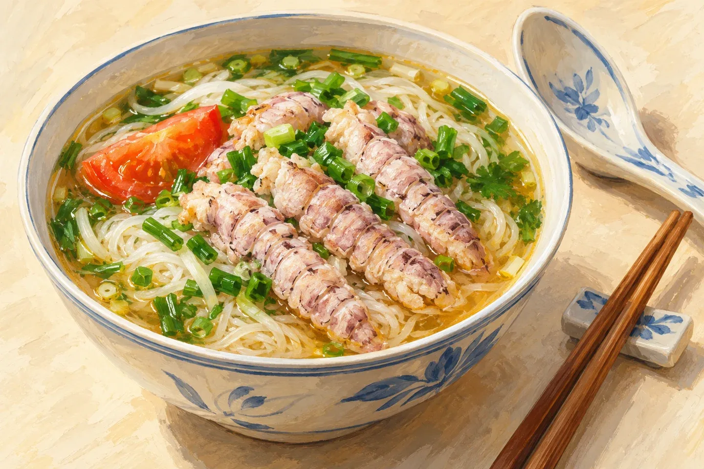 Minh họa AI bát bún bề bề Hạ Long, không phải ảnh suất ăn của một quán cụ thể