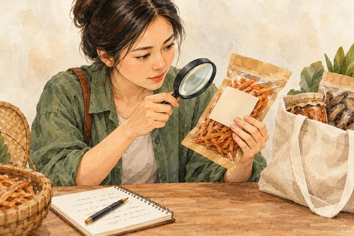 Minh họa AI người đọc nhãn gói quà, không phải sản phẩm HTX Điền Xá