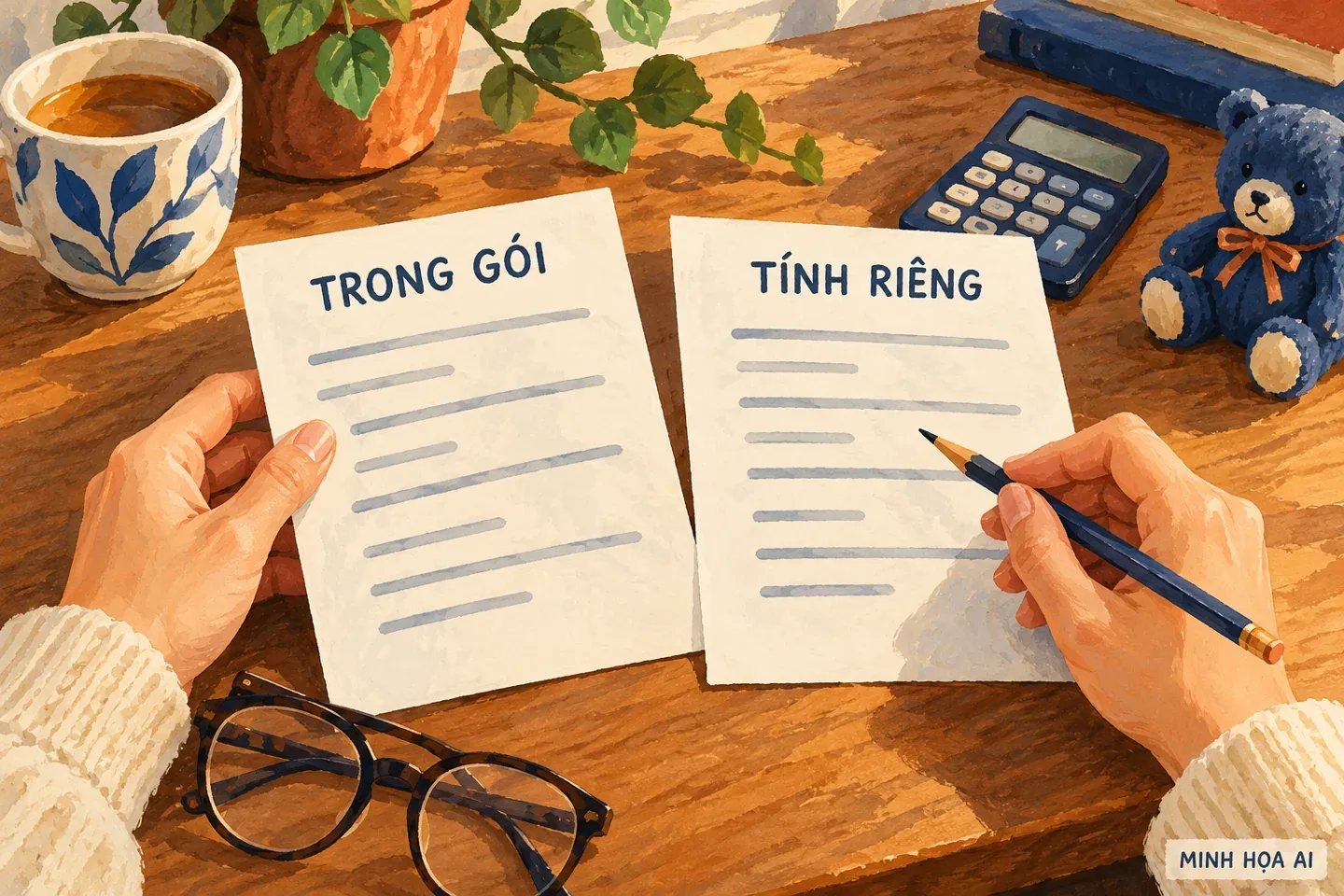 Minh họa AI đọc riêng quyền lợi trong gói và dịch vụ tính phí