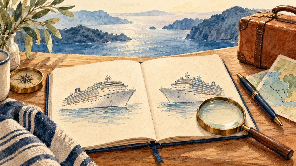 Minh họa AI: sổ đối chiếu hai du thuyền giả định, không mô tả tàu Indochine thực tế