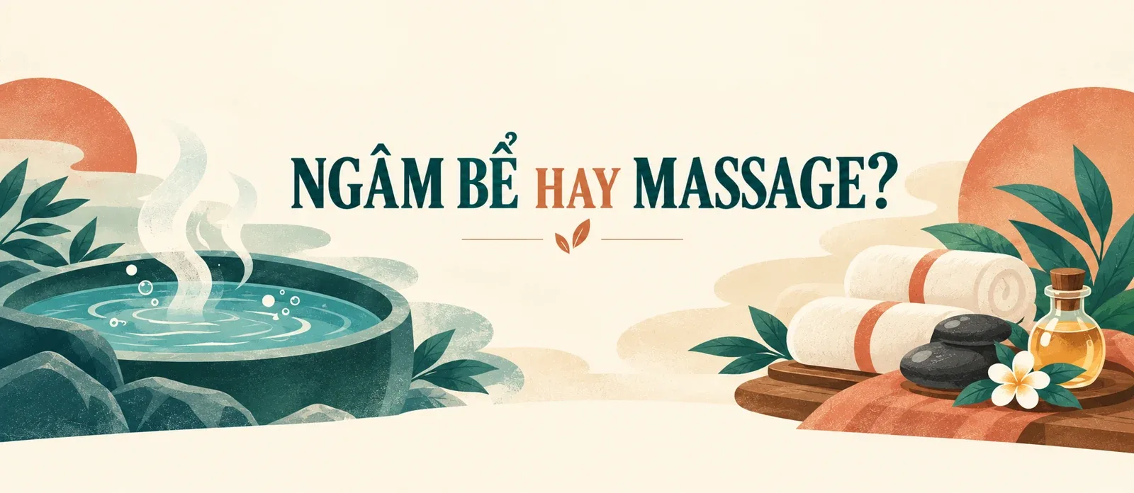 Minh họa AI phân biệt ngâm bể và massage khi chọn dịch vụ tại Flamingo Cát Bà, không phải ảnh resort