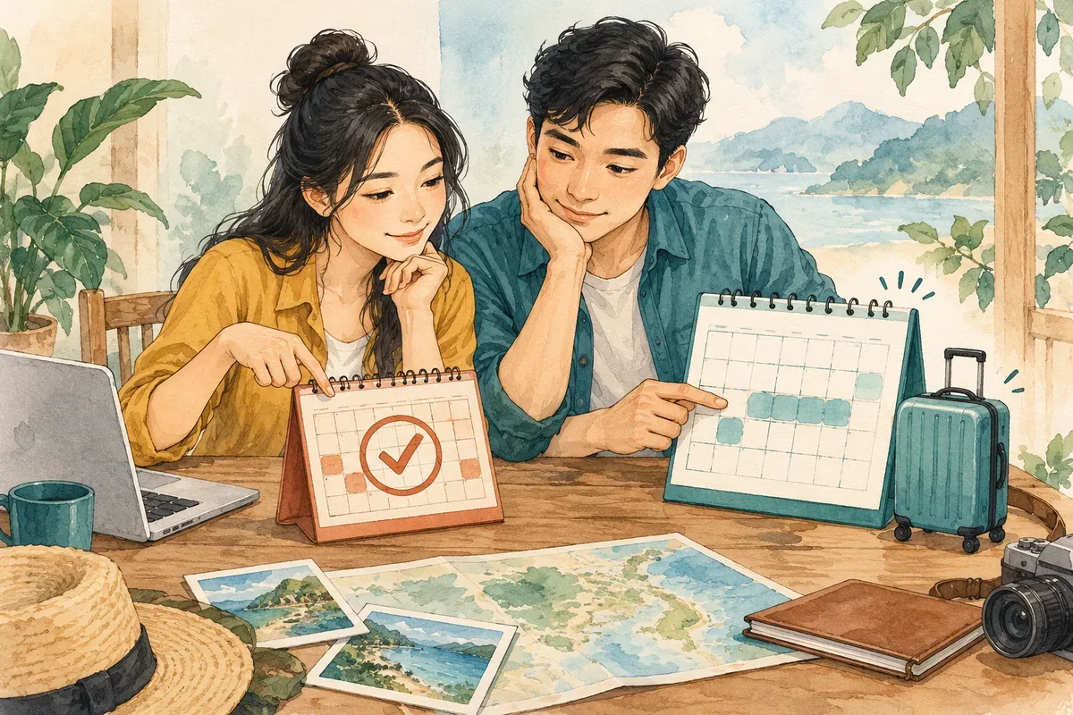 Minh họa AI phân biệt lịch đặt phòng và lịch lưu trú; không phải ảnh khách sạn