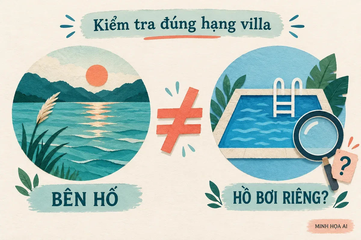 Minh họa AI phân biệt hướng nhìn mặt hồ với quyền sử dụng hồ bơi riêng