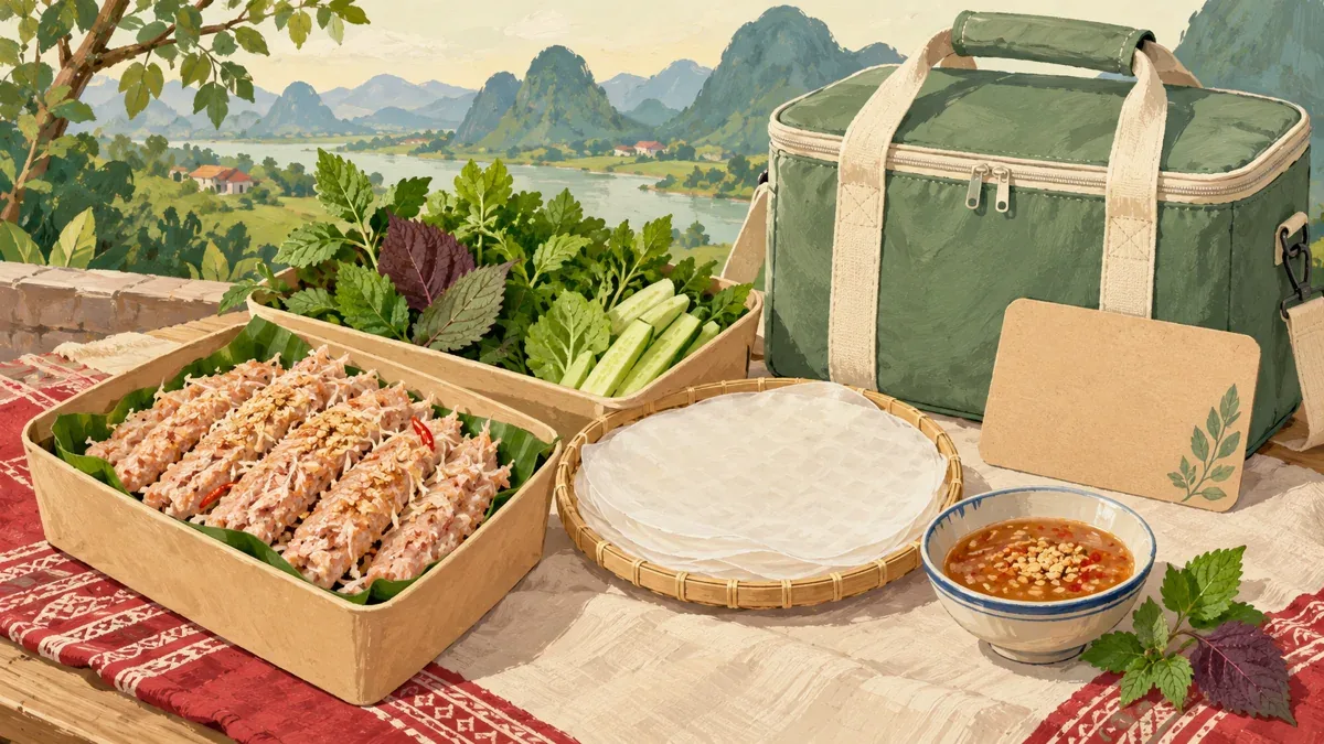 Minh họa AI ý tưởng đóng riêng nem và rau khi mua mang về