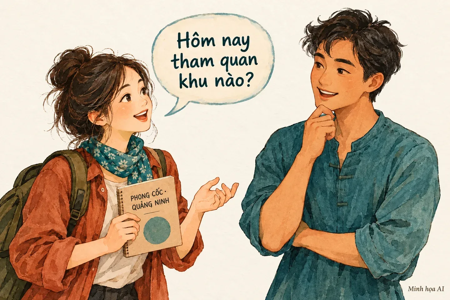 Minh họa AI: du khách hỏi phạm vi tham quan trước khi ghé Đình Phong Cốc Quảng Ninh