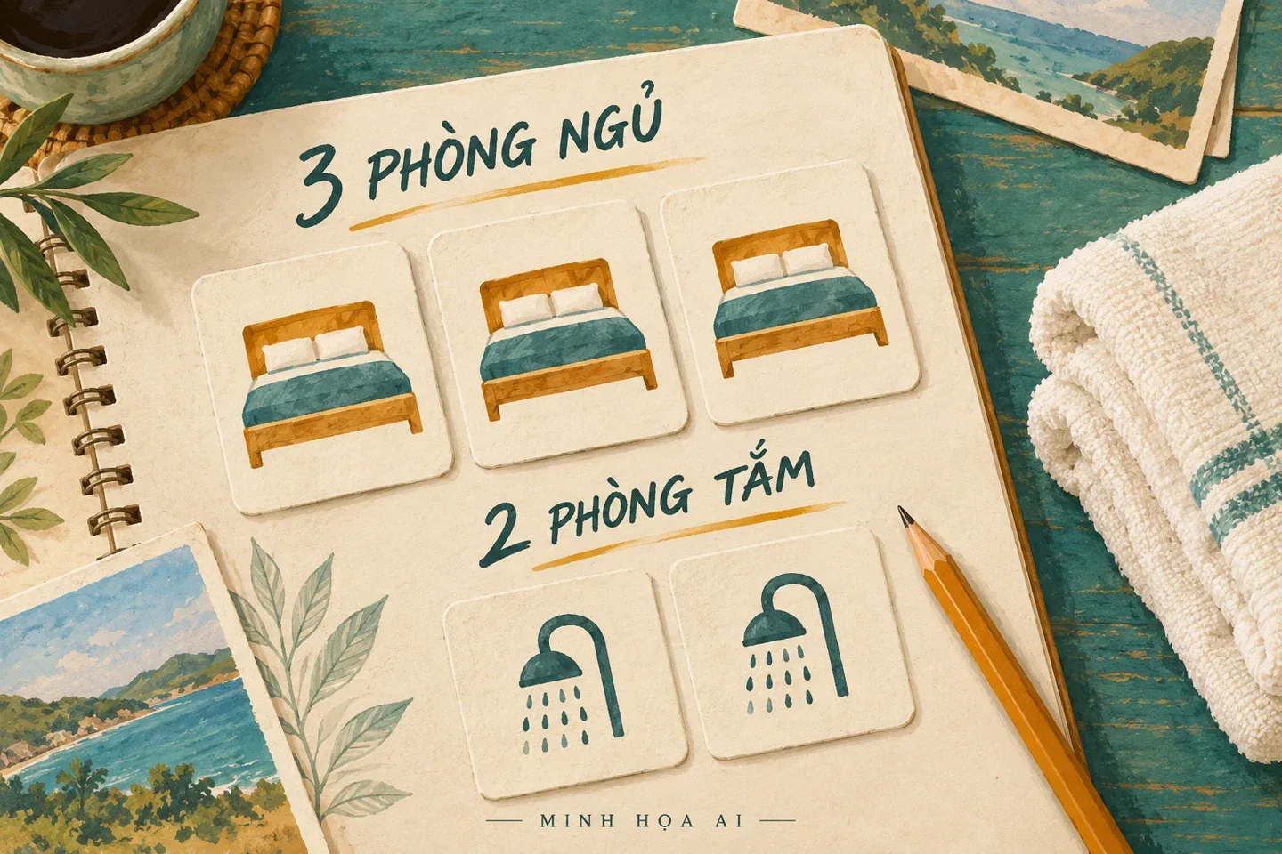 Minh họa AI ba phòng ngủ và hai phòng tắm, không phải mặt bằng Executive Suite