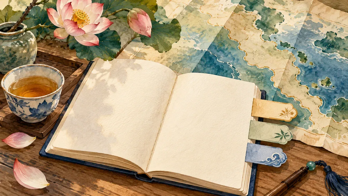 Minh họa AI: sổ tìm hiểu tên gọi di tích, không phải bản đồ đền Cặp Tiên