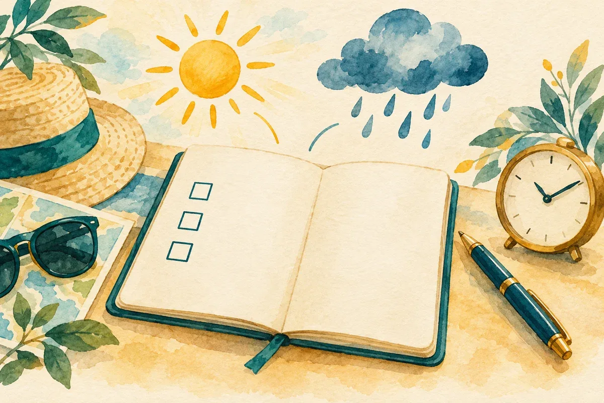 AI illustration of notes checking facility hours and weather.