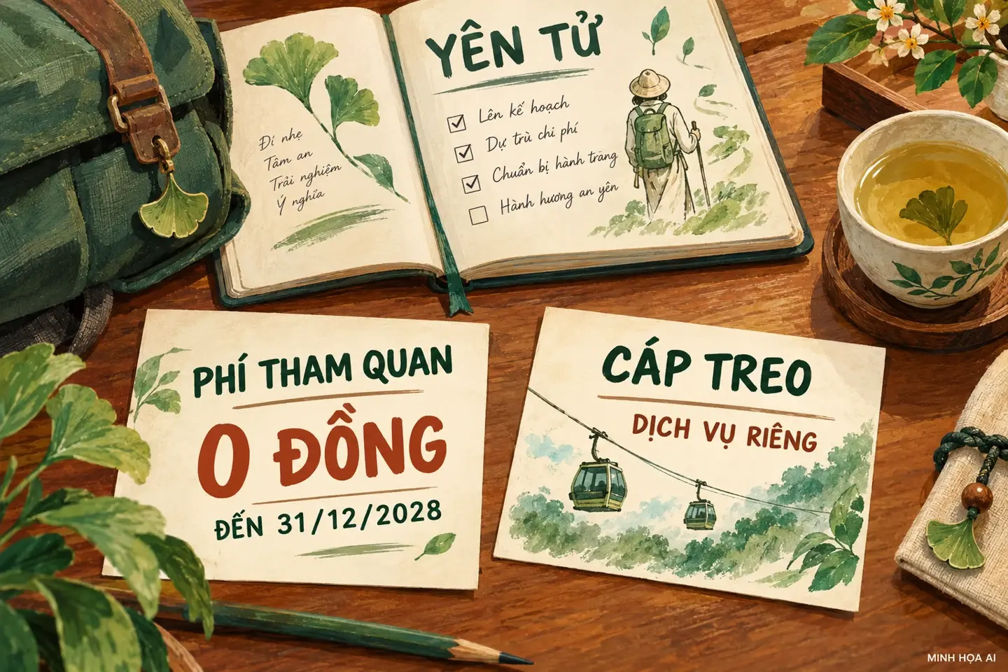 Minh họa AI tách phí tham quan Yên Tử và dịch vụ cáp treo